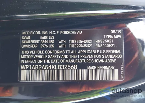 2019 Porsche Macan S из США, поврежденный, VIN WP1AB2A54KLB32568